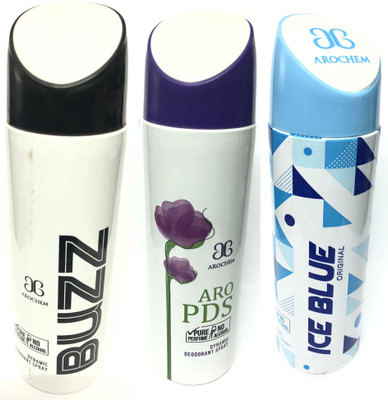 

Arochem Buzz , Pds & Ice Blue Deodorant Spray - For Men(600 ml, Pack of 3)