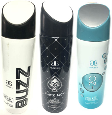 

Arochem Buzz , Black Jack & H2o Deodorant Spray - For Men(600 ml, Pack of 3)