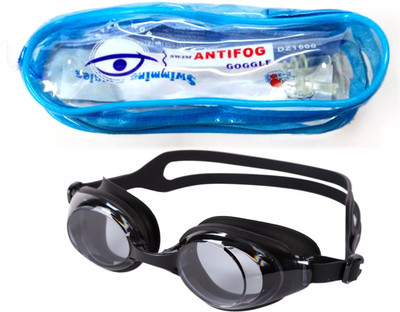 

HAWKISH ANTI FOG SILICONE SWIMMING GOGGLE+ EAR PLUGS+SOFT CARRY CASE (FOR ALL AGES) Swimming Goggles(Black)