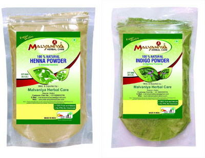 

Malvaniya Herbal Care Natural Henna Leaves (LAWSONIA INERMIS) Indigo Leaves (INDIGOFERA TINCTORIA) Powder (PACK OF 2) (454 g) Hair Color(Grren)