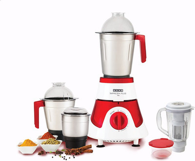 USHA Imprezza Plus 3775 750 W Mixer Grinder (4 Jars, white and red)