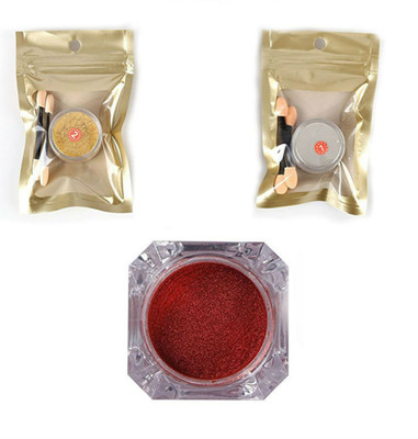 

Shrih Nail Art Gel Polish Decorations Mirror Chrome Powder Pigment Glitter(Red, Golden, Solver)