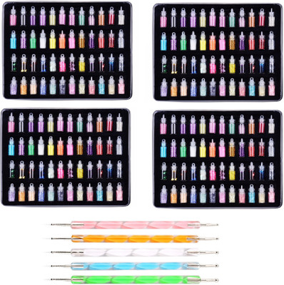 

Royalkart 48 Bottles Nail Art Decoration Glitter Set With Dotting Tool for Nail, Face, Eye, Hair, Slime Making DIY Craft Nice Return Gift For Girl (Pack of 5)(Multi Color)