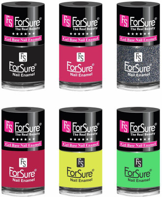 

forsure HD color long lasting matte nail polish (set of 6 ) unique shades black, ruby pink, glitter dazzling, mania pink, neon yellow, neon green(Pack of 6)