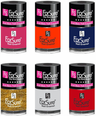 

forsure HD color long lasting matte nail polish (set of 6 ) unique shades ruby pink, orange, navy blue, glitter golden, white, hot red(Pack of 6)