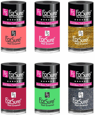 

forsure HD color long lasting matte nail polish (set of 6 ) unique shades hot peach, princess pink, glitter golden, mania pink, neon green, glitter dazzling(Pack of 6)