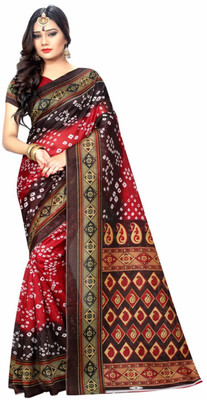 Saree Museum Digital Prints, Printed Bhagalpuri Cotton, Silk, Art Silk Saree(Brown, Red) Flipkart