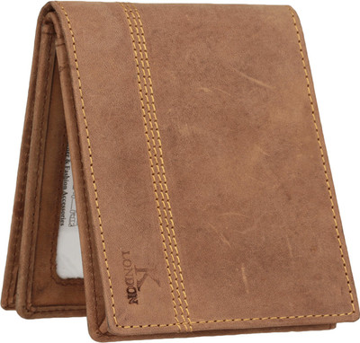 

K London Men Brown Genuine Leather, Fabric Wallet(3 Card Slots)