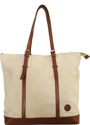 

Elysian Canvas & Faux Leather Tote Bag Shoulder Bag(Beige, 17 inch)