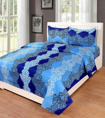 Creations@Home 110 TC Polycotton Double Self Design Flat Bedsheet(Pack of 1, Blue)