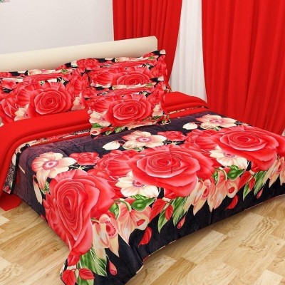 Urban Home 160 TC Cotton King Floral Flat Bedsheet(Pack of 1, Red)