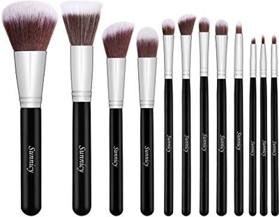 

Sunnicy Makeup Brush Set Professional Makeup Brushes Foundation Blush Eyeliner Eyeshadow Makeup Brush Kit Cosmetic Bag Black silver(Pack of 12)