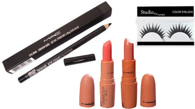 

Studio Fix Combo Eyelashes & Giambattista Valli Angel & Fresh Salmon Lipstick & Mac Pencil Crayon Khol Kajal(Set of 4)