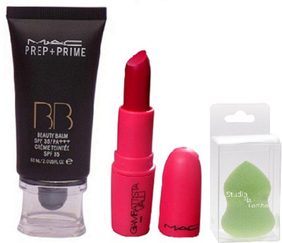 

Studio Fix Combo Sponge Puff & Prep+prime BB Mac Beauty Balm Spf 35 Creme Teintee Spf 35 & Giambattista Valli D For Danger Lipstick(Set of 3)