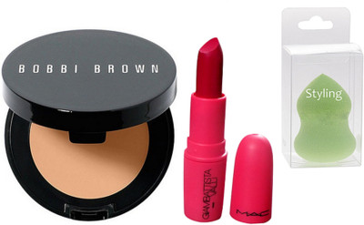 

styling Sponge Puff&bobbi Brown Corrector Shade Peach Concealer&Mac Giambattista Valli Matte Finish D For Danger lipstick(Set of 3)