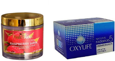 

Pink Root Raspberry Scrub 100gm, Oxylife Crème Bleach Natural radiance5 27g(Set of 2)