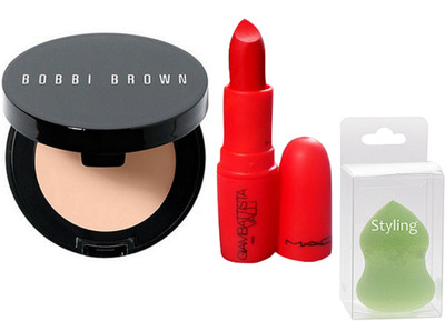 

styling Sponge Puff&Corrector Correcteur Shade Light Peach Concealer&Giambattista Valli Matte Finish Russian Red Lipstick(Set of 3)