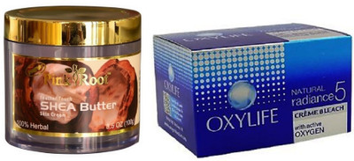 

Pink Root Shea Butter Skin Cream 100gm, Oxylife Crème Bleach Natural radiance5 27g(Set of 2)