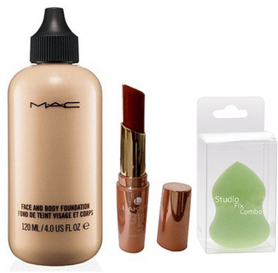 

Studio Fix Combo Of Sponge Puff & Mac Face & Body Foundation Fond De Teint Visage Et Corps & 9 To 5 Lipstick(Set of 3)