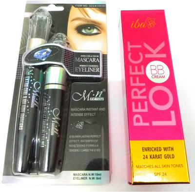 

iba halal care PERFECT LOOK BB CREAM WITH M.N EXTRA CURL MASCARA WITH PERFECT CHARMING EYE LINER PACK(Set of 2)