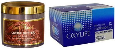 

Pink Root Cocoa Butter Scrub 100gm, Oxylife Crème Bleach Natural radiance5 27g(Set of 2)