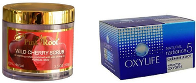 

Pink Root Wild Cherry Scrub 100gm, Oxylife Crème Bleach Natural radiance5 27g(Set of 2)