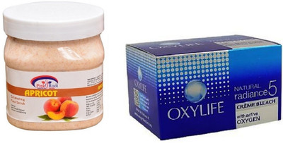 

Pink Root Apricot Scrub 500ml, Oxylife Crème Bleach Natural radiance5 27g(Set of 2)