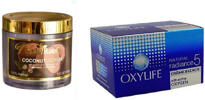 

Pink Root Coconut Scrub 100gm, Oxylife Crème Bleach Natural radiance5 27g(Set of 2)