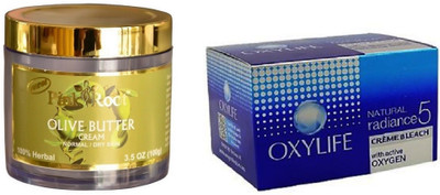 

Pink Root Olive Butter Cream 100gm, Oxylife Crème Bleach Natural radiance5 27g(Set of 2)