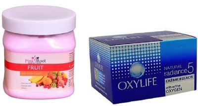 

Pink Root Fruit Cream 500ml, Oxylife Crème Bleach Natural radiance5 27g(Set of 2)
