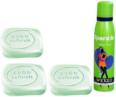 

Avon Anew three Naturals Deodorizing Bar Soap (100 g) With one sparkle perfume spray 150 ml(Set of 4)