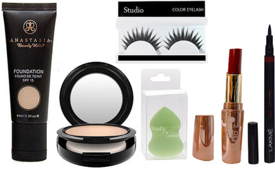 

studio Of Eyelashes, Sponge Puff, Anastasia Beverly Hills Fond De Teint SPF 15 Foundation With S.Fix Compact & 9 To 5 Lipstick With Pen Eyeliner(Set of 6)