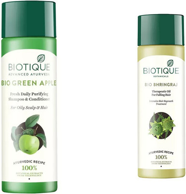 

BIOTIQUE BIO GREEN APPLE FRESH DAILY PURIFYING SHAMPOO & CONDITIONER, Fresh Growth Therapeutic Oil(Set of 2)