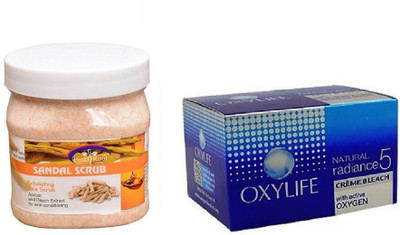 

Pink Root Sandal Scrub 500ml, Oxylife Crème Bleach Natural radiance5 27g(Set of 2)