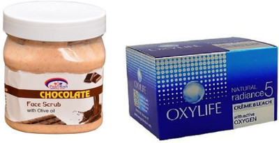 

Pink Root Chocolate Scrub 500ml, Oxylife Crème Bleach Natural radiance5 27g(Set of 2)