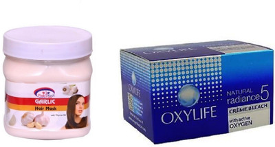 Pink Root Garlic Hair Mask 500ml, Oxylife Crème Bleach Natural radiance5 27g(Set of 2)