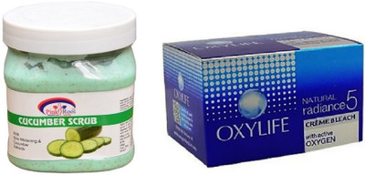 

Pink Root Cucumber Scrub 500ml, Oxylife Crème Bleach Natural radiance5 27g(Set of 2)