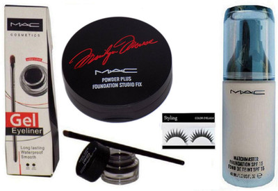 

styling Eyelashes , Mac Gel Eye Liner & Mac Master Foundation , Mac Powder Plus Compact(Set of 4)