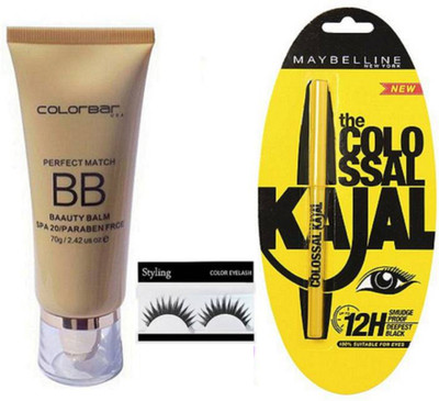 

styling Eyelashes & Colorbaar Perfect Match BB Cream Foundation & New York Colossal Kajal(Set of 3)