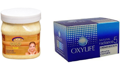 

Pink Root Gold Scrub 500ml, Oxylife Crème Bleach Natural radiance5 27g(Set of 2)