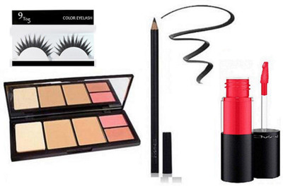 

9 to 5 Eyelashes, Mac Viva Glam 2 Shades Compact,2 Shades Blusher,Pencil Kajal With Versicolour Stain Encre A Lip Gloss Liquid Levres Long Lasting Lips(Set of 4)