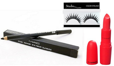 

Studio Fix Combo Eyelashes & Giambattista Valli All Fried Up Lipstick & Mac Pencil Kajal(Set of 3)