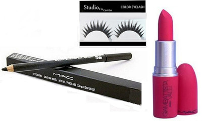 

Studio Fix Combo Eyelashes & Giambattista Valli Pink Lipstick & Mac Pencil Kajal(Set of 3)