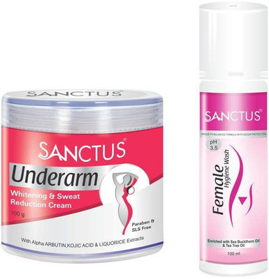 SANCTUS Underarm Whitening & Sweat Reduction Cream AND Female Hygiene Wash Combo (100gm + 100ml)(Set of 2)