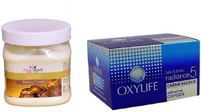 

Pink Root Gold Beauty Cream 500ml, Oxylife Crème Bleach Natural radiance5 27g(Set of 2)