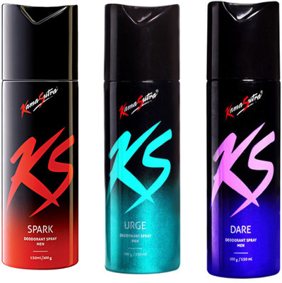 

KamaSutra SPARK DEODORANT 130 ML +URGE DEODORANT 130 ML + DARE Deodorant Spray - For Men(130 ml, Pack of 3)