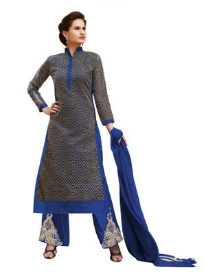 

BanoRani Net Embroidered Salwar Suit Dupatta Material(Un-stitched), Blue