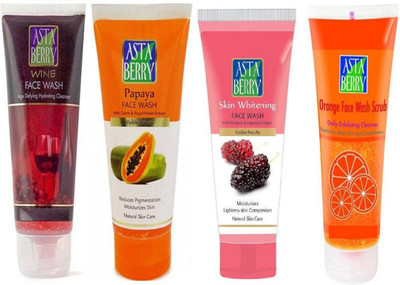 

Astaberry Wine Face wash + Skin Whitening face wash + Papaya Face wash+Orange Face wash 60ml Each Face Wash(240 ml)