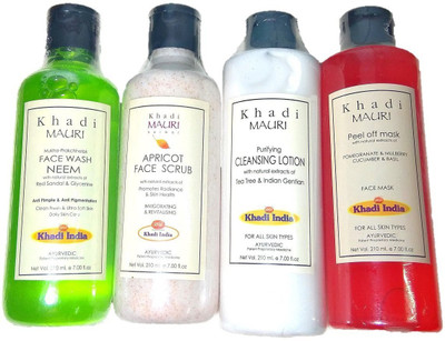 

Khadi Mauri Herbal mini home facial kit Combo of Neem face wash+Apricot scrub+Cleansing lotion+Peel off mask 800 ml(Set of 4)