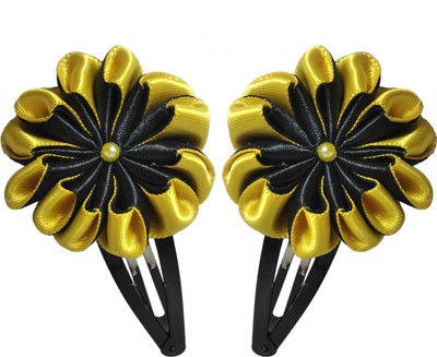 

Threads N Ribbons Yellow Black Flower Tic Tac Clip, Hair Clip(Yellow)